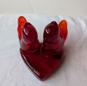 Double Cardinal of Love Bird Red Glass Paperweight Signed W Ward 1995